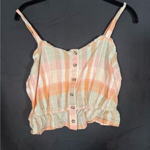 Lucky Brand Orange Plaid Crop Top